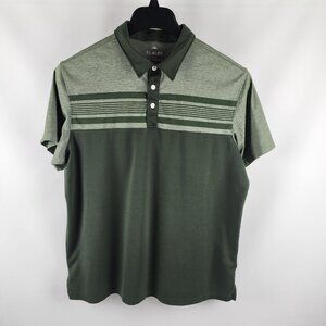 01.Algo Shirt Mens Large Multi Green Stripes Performance  S/S Polo